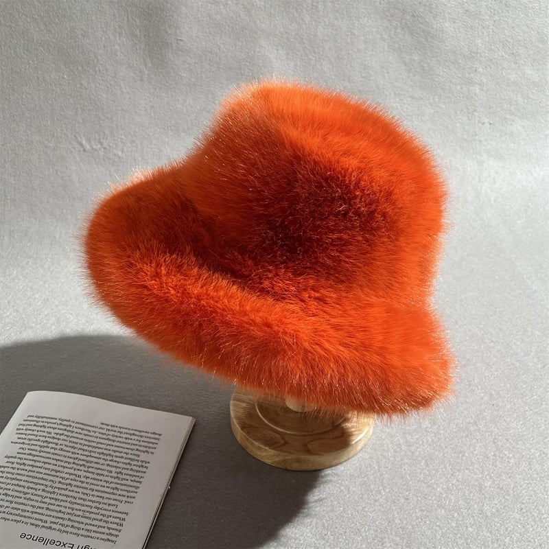 Dikoaina Luxury Faux Fur Bucket Hat for Women Girl – Oversized Brim, Super Soft & Fluffy Winter Hat, Cozy Fur-Like Beanie - Image 5